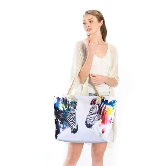 Stylish Splash of Color Zebra Print Beach Tote Bag - Picture 12 of 14
